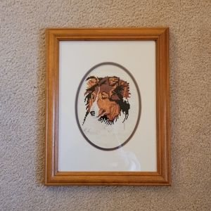 Sheltie Sheep Dog Cross Stitch ♡ Double Matted 'n Framed Sheltie Cross Stitch